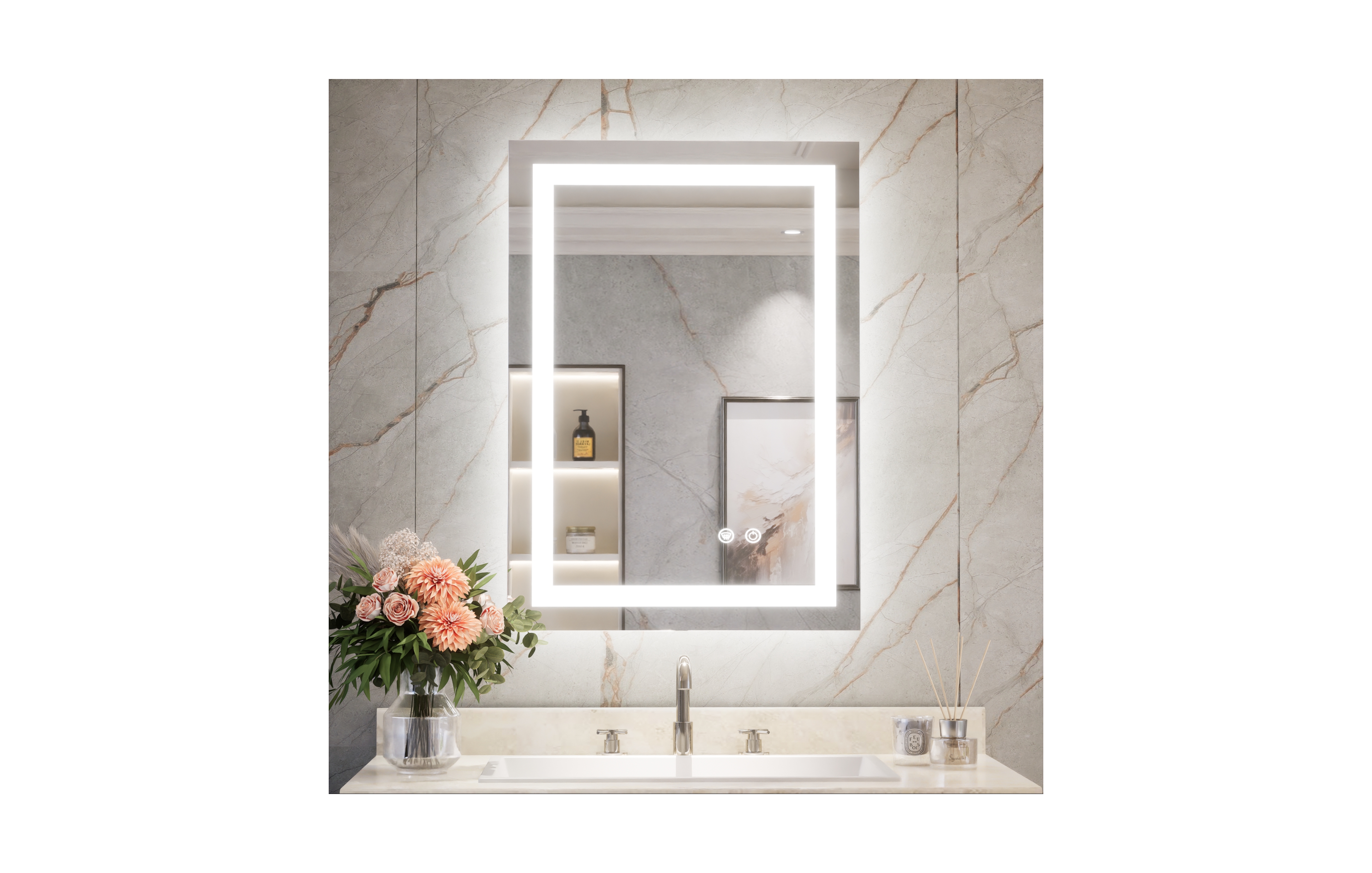 keonjinn Inch Led Bathroom Vanity Mirror Tempered Glass Front & Backlit Dimmable 3 Color Lighted Mirror Anti-fog Memory Function Frameless