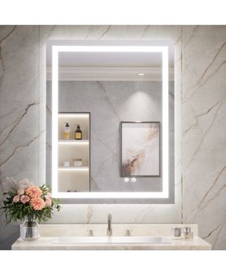 Inch LED Bathroom Vanity Mirror Tempered Glass Front & Backlit Dimmable 3 Color Lighted Mirror Anti-fog Memory Function Frameless