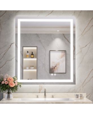 Inch LED Bathroom Vanity Mirror Tempered Glass Front & Backlit Dimmable 3 Color Lighted Mirror Anti-fog Memory Function Frameless