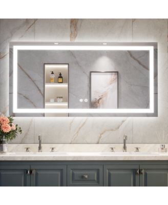 Inch LED Bathroom Vanity Mirror Tempered Glass Front & Backlit Dimmable 3 Color Lighted Mirror Anti-fog Memory Function Frameless