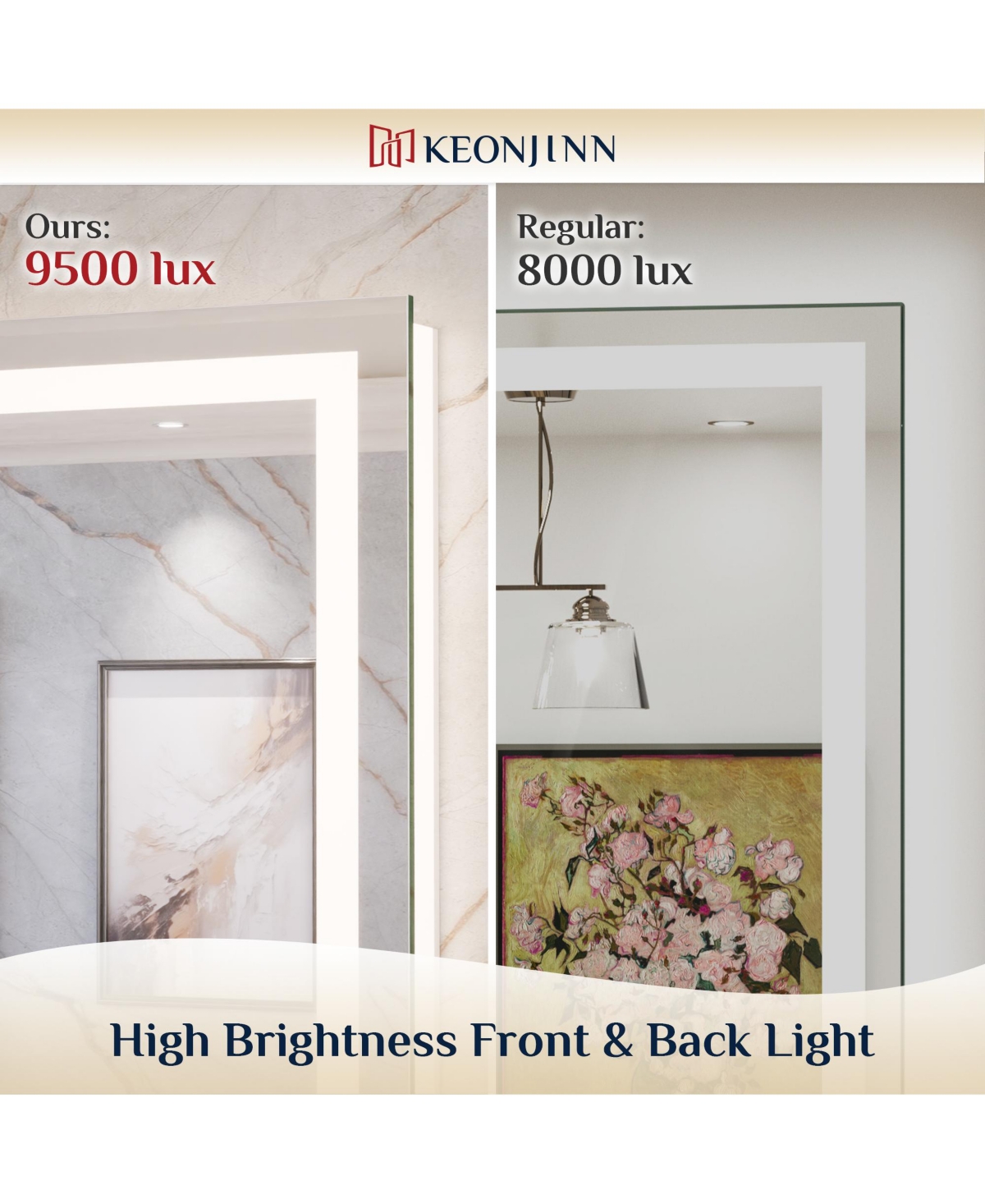 keonjinn Inch Led Bathroom Vanity Mirror Tempered Glass Front & Backlit Dimmable 3 Color Lighted Mirror Anti-fog Memory Function Frameless
