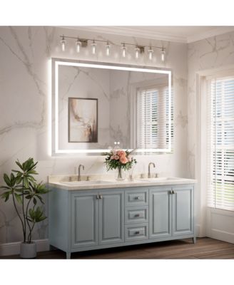 Inch LED Bathroom Vanity Mirror Tempered Glass Front & Backlit Dimmable 3 Color Lighted Mirror Anti-fog Memory Function Frameless