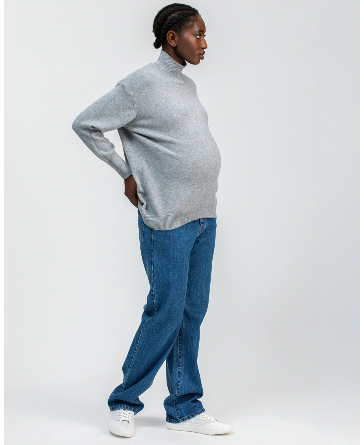 Pietro Brunelli Maternity Maternity Relaxed Turtleneck Regina Sweater With Long Sleeves In Gray