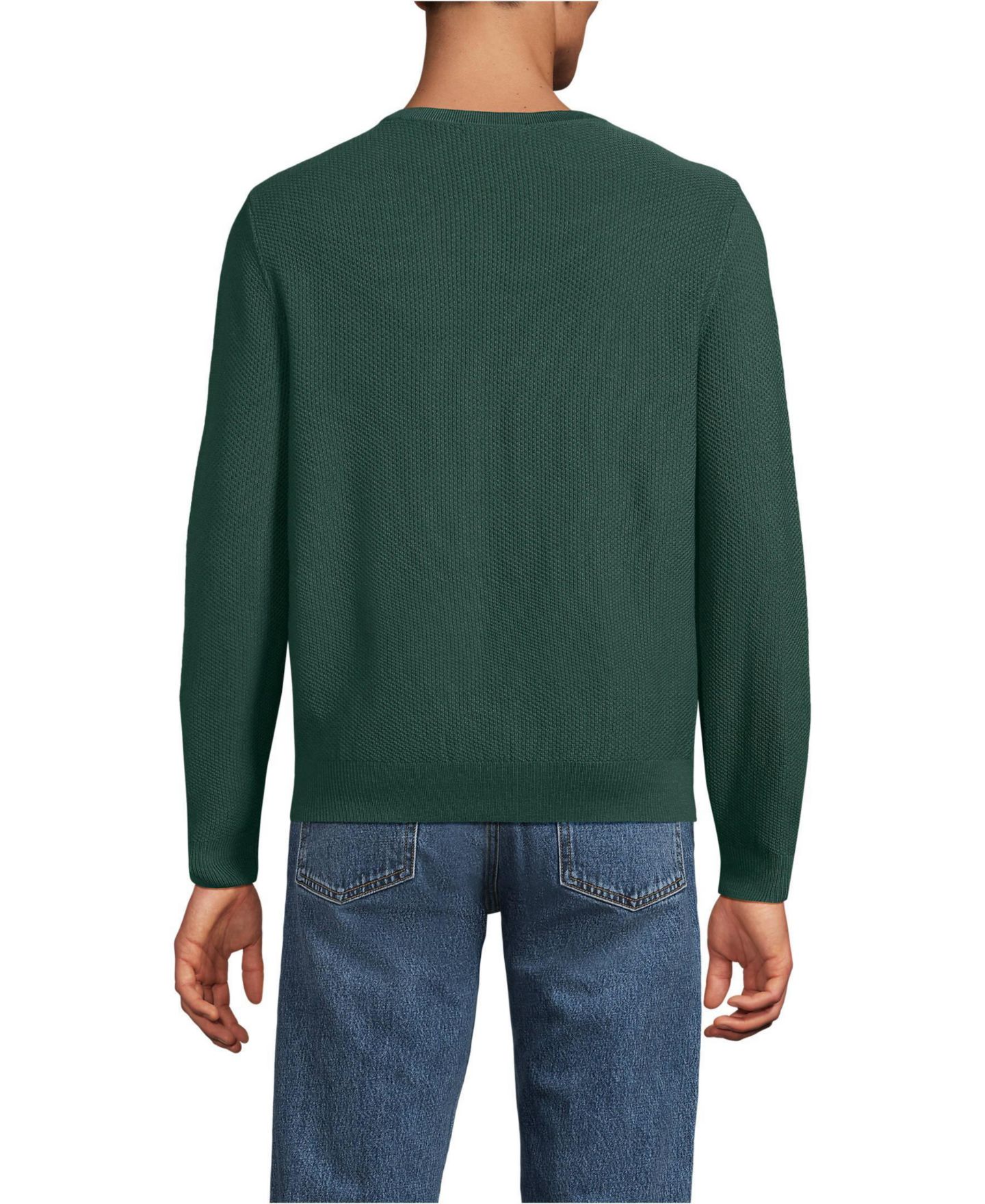 Мужской свитер Lands' End Long Sleeve Washable Merino Wool V-neck, цвет: Тёмный вечнозелёный — фото 2