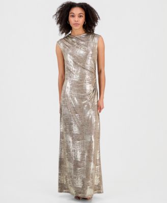Connected - Women's Metallic Jersey Ruched Sleeveless Gown