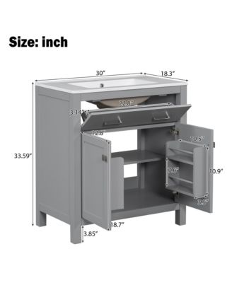 30" Ceramic Sink Soft-Close 2-Door Bathroom Vanity Cabinet