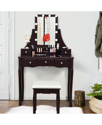 10 Dimmable Light Bulbs Vanity Dressing Table with 2 Dividers and Cushioned Stool