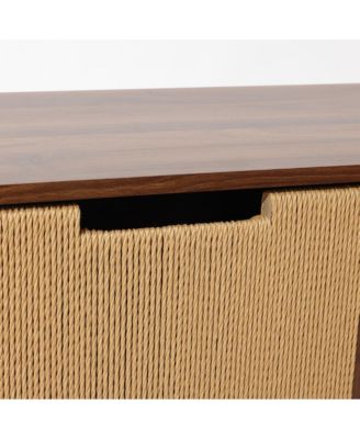 Walnut Finish Storage Cabinet with Rope Drawer Front, 1 Door, 2 Drawers, MDF Wood