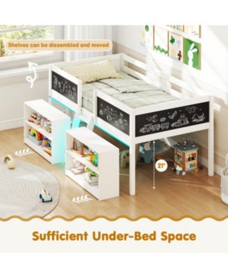 Low Loft Bed Twin Size Wooden Bed Frame Kid's Cabin Bed w/ Bookcases