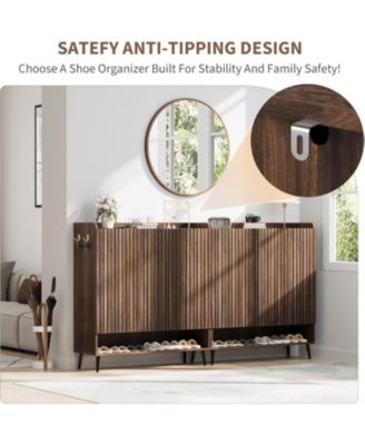 Shoe Cabinet，Large Shoe Cabinet with 3 Doors,Adjustable Shelves, Shoe Organizer with Doors for Hallway, Entryway, Living Room,Nut-Brown