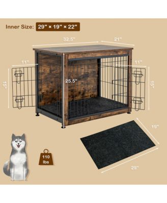 Wooden Dog Crate Furniture with Pad Bed Double Doors Dog Kennel End Table