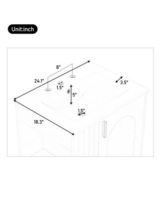 24inch Bathroom Vanity with Sink Bathroom Cabinet with Door Shelf Side Open Storage Solid Wood Frame Soft Closing Door White