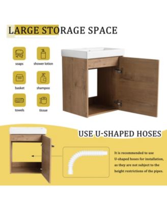 Floating Wall Mounted Bathroom Vanity with Ceramic Sink SoftClose Cabinet Door For Small Bathroom