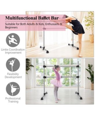 4 Feet Double Ballet Barre Bar with Adjustable Height-Silver