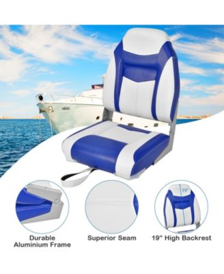2 Pieces High Back Folding Boat Seat Set with Sponge Cushion-Blue