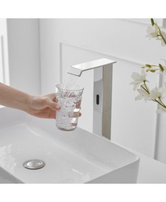 Automatic Sensor Touchless Vessel Sink Faucet Polished Chrome Single Hole Bathroom Faucet with Pop Up Drain