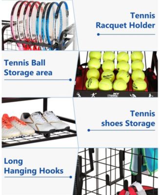Tennis Equipment Storage Rack - Organizer for Rackets, Balls & Bags for Garage, Club or School
