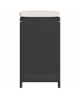 Garden Bar Stool Set of 2 Black Poly Rattan, Powder-Coated Steel