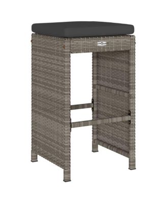 Garden Bar Stool Set of 2 Grey PE Rattan 15.7 x 15.7 x 29.9 in