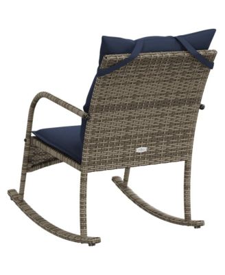 Patio Rocking Chair Grey Poly Rattan and Powder-Coated Steel Medium