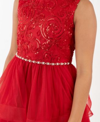Girls' 7-16 Mesh Tiered Skirt Dress