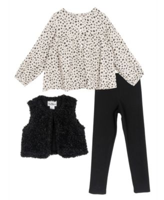 Rare Editions - Girls 2T-6X 3-Piece Top, Vest and Leggings Set