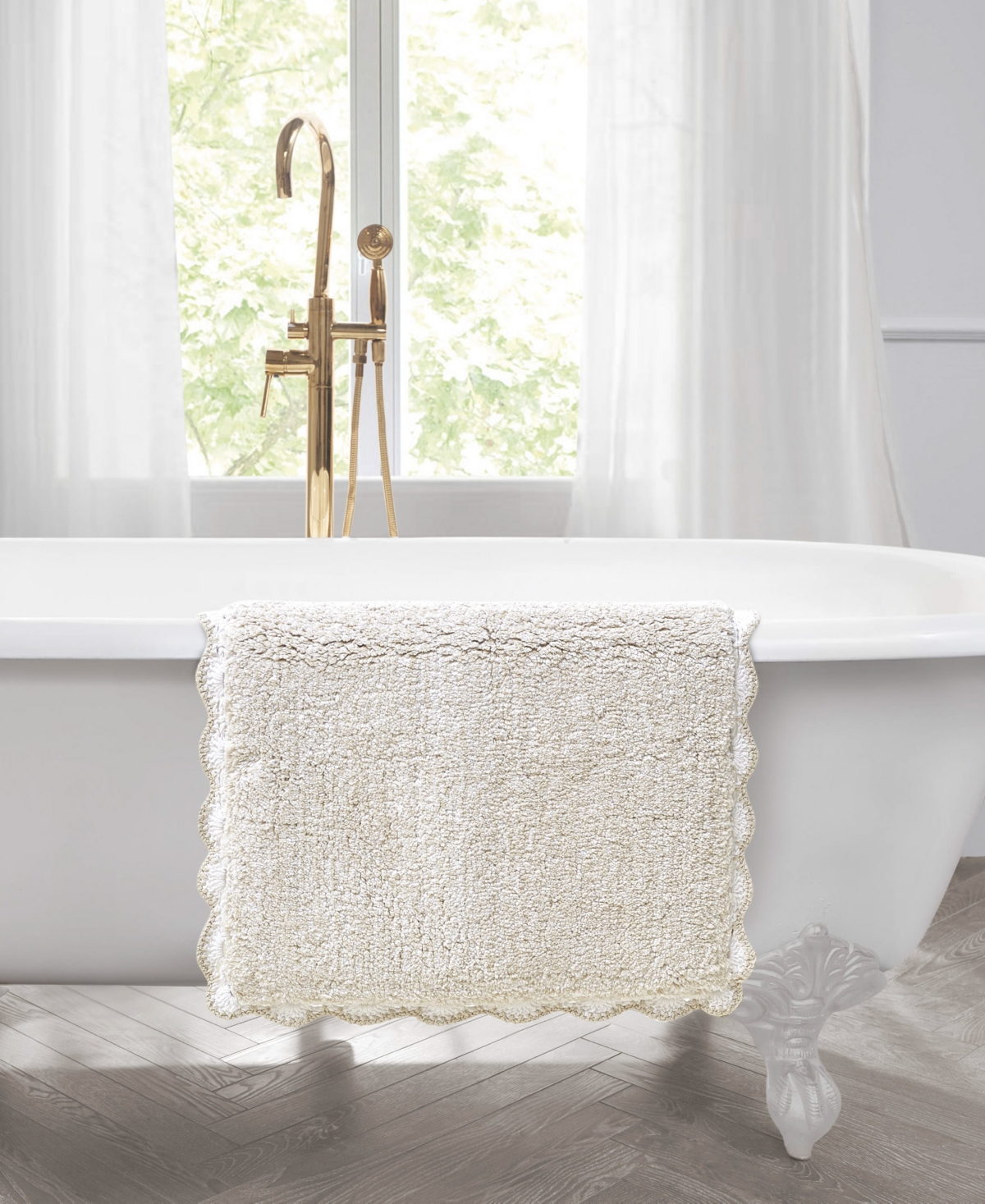 Laura Ashley Heathered Crochet Border Cotton Bath Rug, 20" X 32" In Neutral