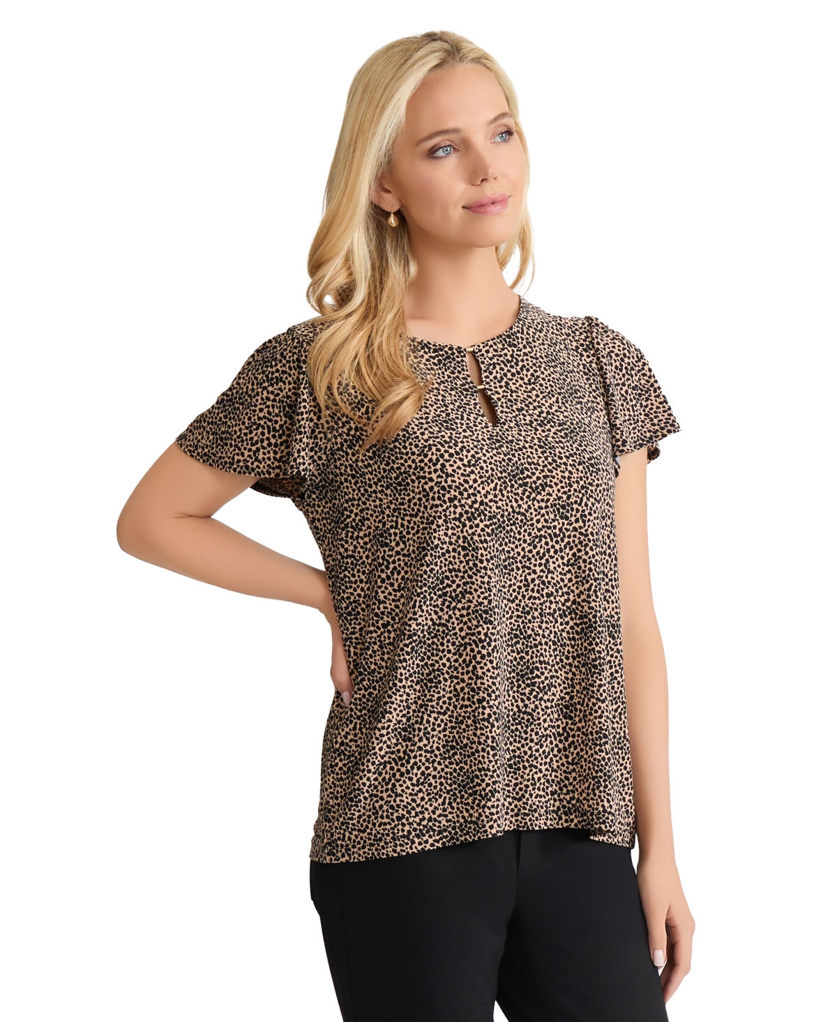 Jones New York Petite Printed Flutter Sleeve Top