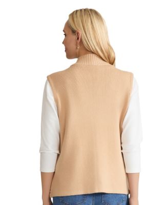 Petite Cable Knit Zip-Up Puffer Vest