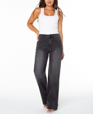 Juniors' High-Rise Patch-Pocket Wide-Leg Jeans 