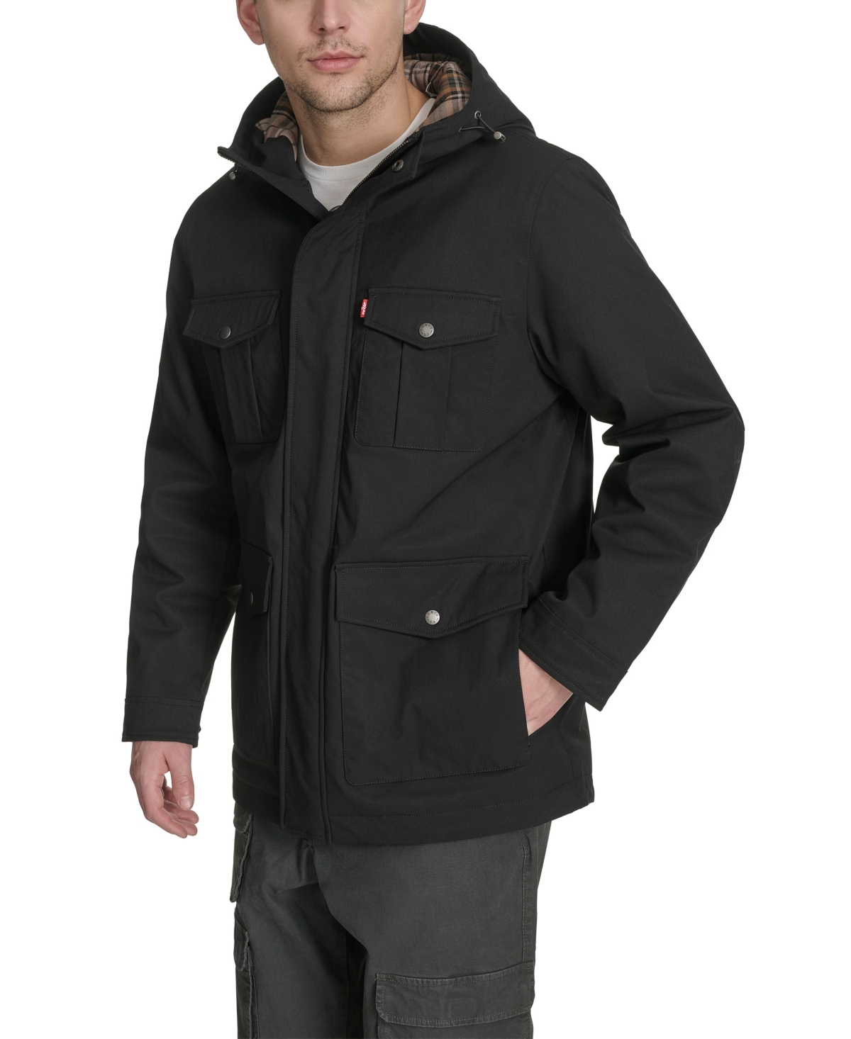 Levi's Men's Field Parka With Plaid Lining Jacket In Black