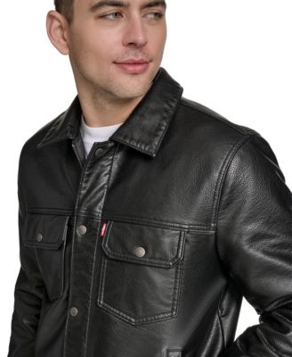 Men's Faux Leather Trucker Jacket