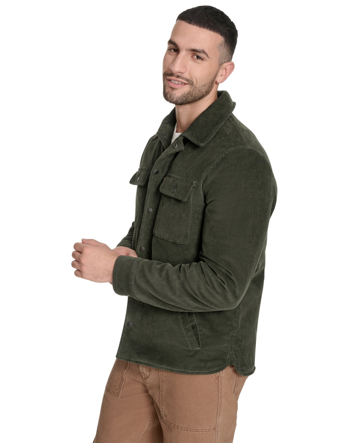 Levi's Men's Corduroy Plaid Lining Shirt Jacket In Green