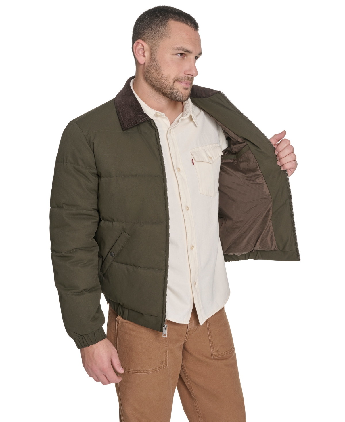 Levi's Corduroy Collar Midweight Quilted Jacket In Green