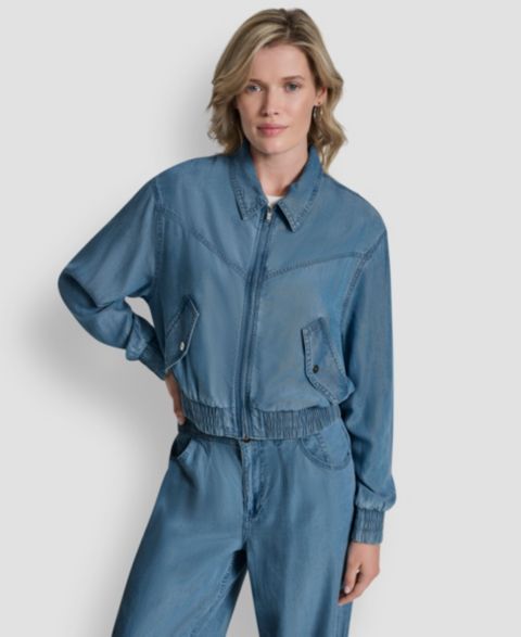 Женские куртки DKNY Chambray Zip-Front Bomber Jacket