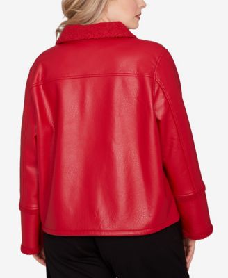Plus Size Shearling Zipper Front Jacket