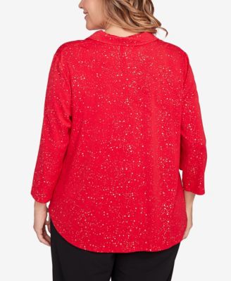 Plus Size Metallic Dew Drop Shirt Collar Top