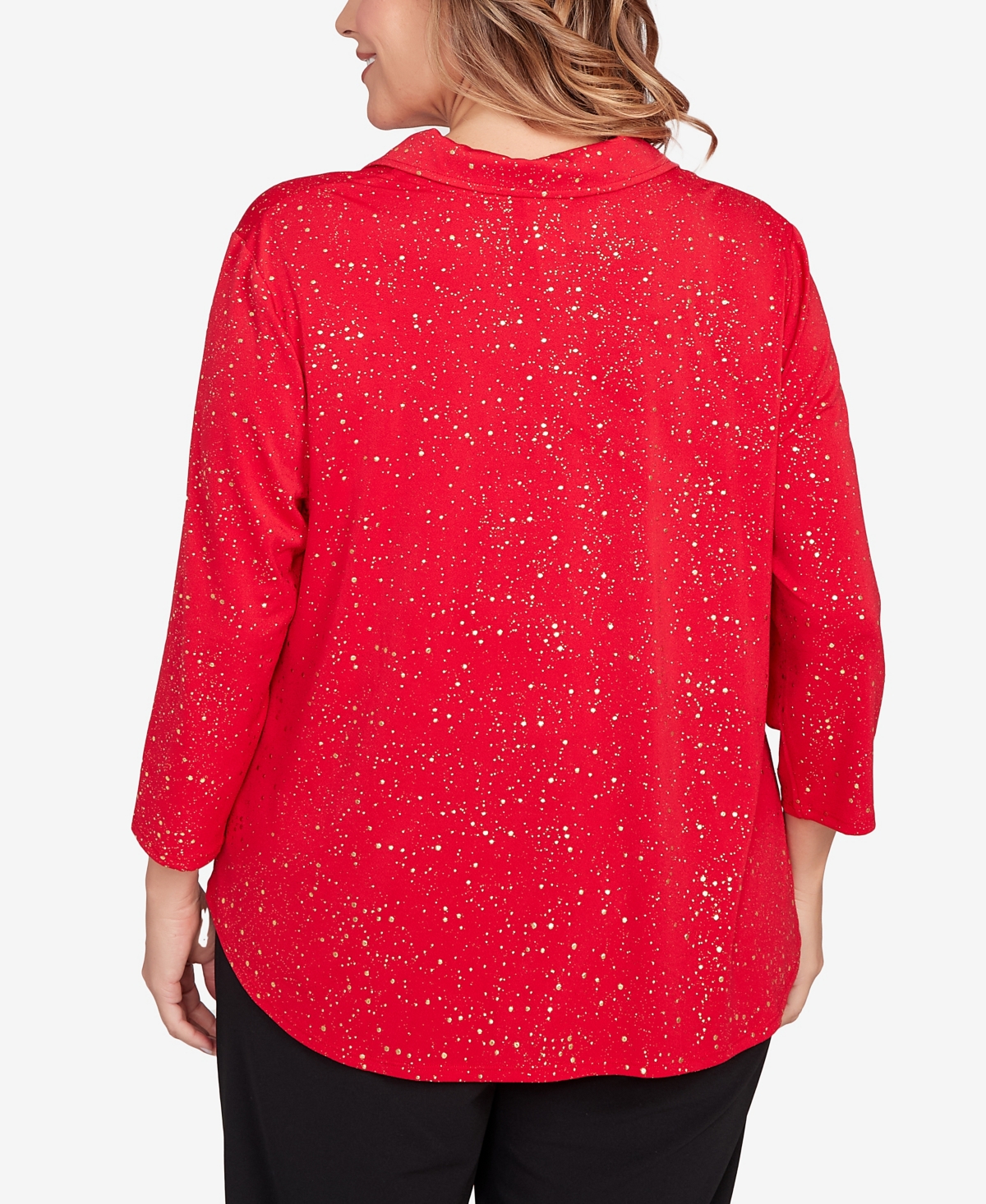 Ruby Rd. Plus Metallic Dew Drop Shirt Collar Top