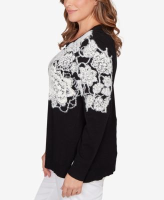 Plus Size Floral Placement Eyelash Sweater