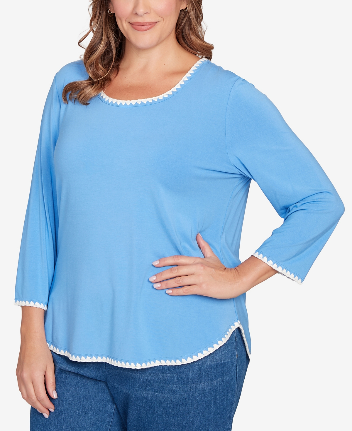Ruby Rd. Plus Contrast Embroidered Solid Knit Top