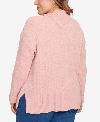 Plus Size Split Cowl Chenille Pullover Sweater
