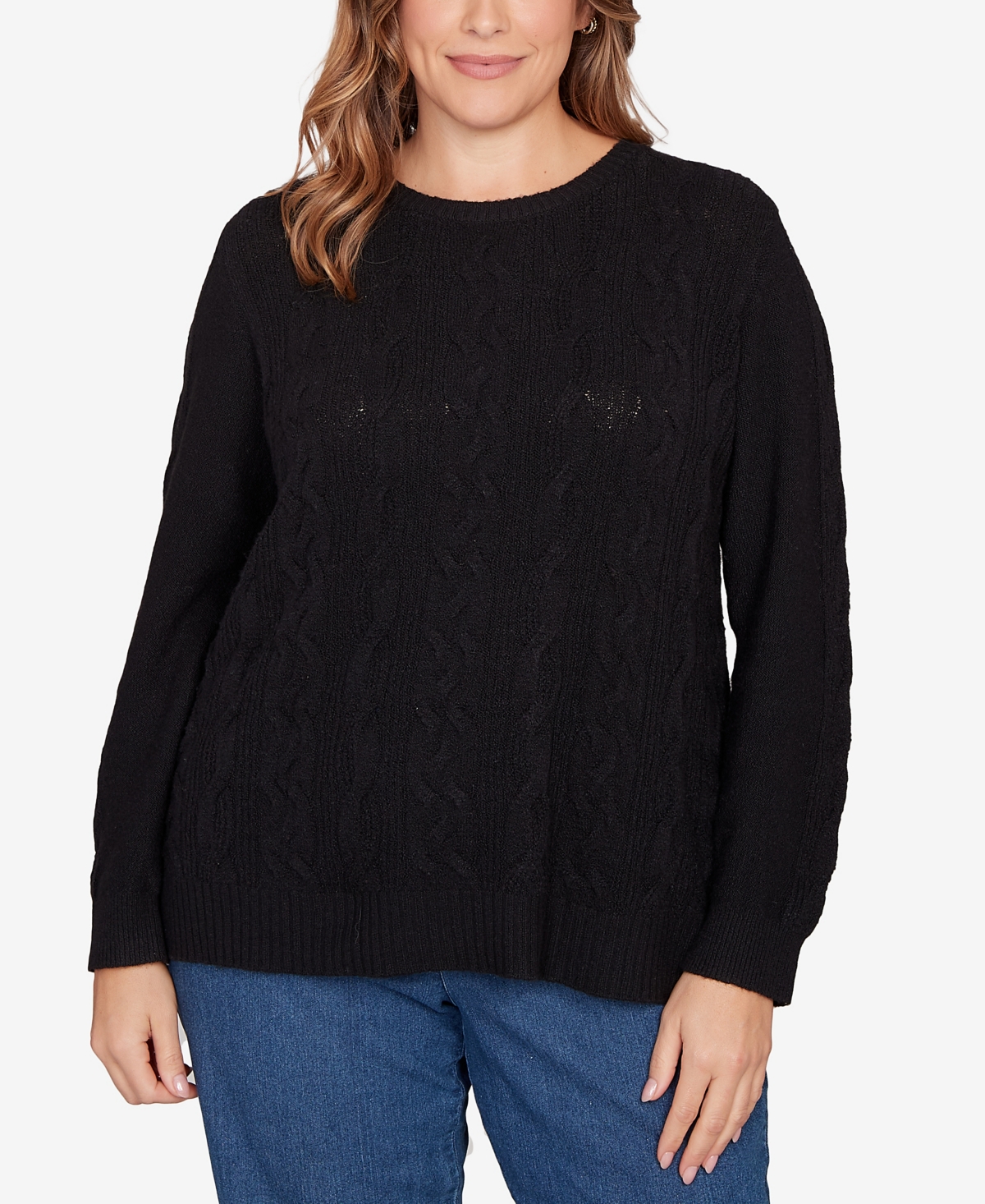 Ruby Rd. Plus Size Mixed Cable Cozy Sweater In Blue