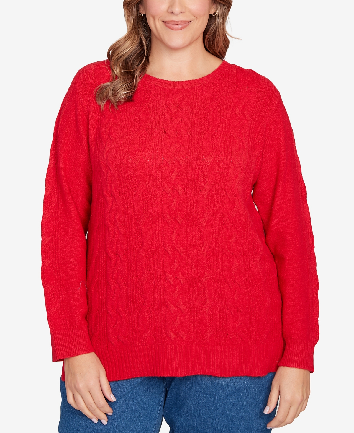 Ruby Rd. Plus Size Mixed Cable Cozy Sweater In Red