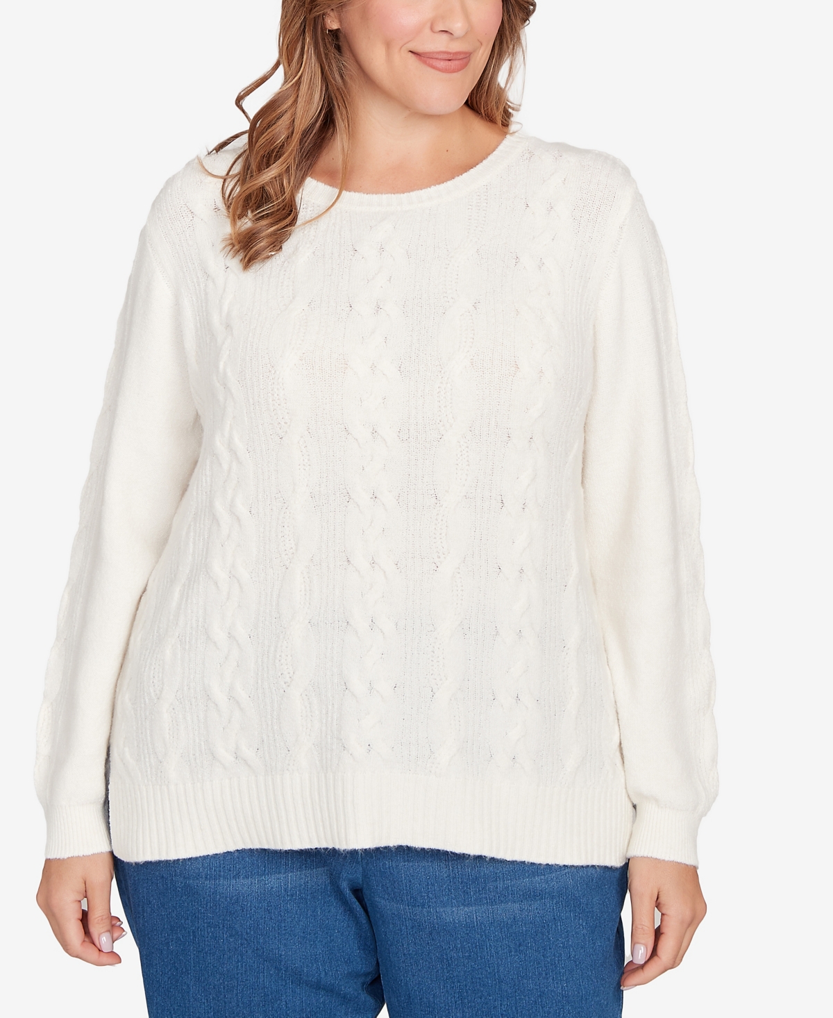 Ruby Rd. Plus Size Mixed Cable Cozy Sweater In White