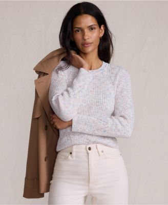 Women's Cotton Blend Marl Ribbed Crew Neck Sweater