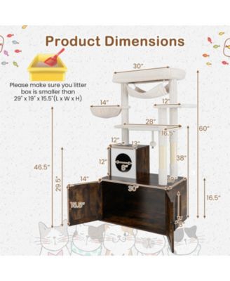 59 inch Cat Tree w/ Litter Box Enclosure w/ Hidden Washroom Scratching Posts