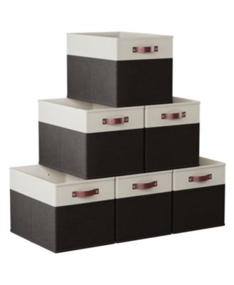 6 Pack Linen Fabric Kallax Storage Cube Bin with Faux Leather Handles