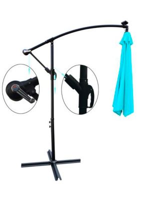 10 Ft Solar LED Patio Umbrella with Crank Tilt and Cross Base
