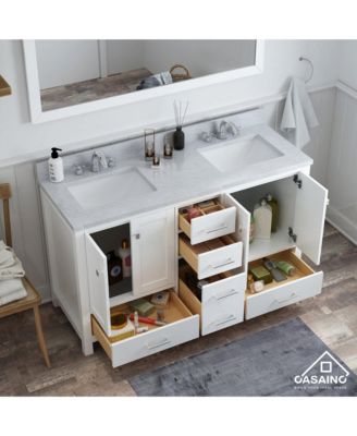 60-Inch Solid Wood Bathroom Vanity with Matching Top and Ceramic Basin