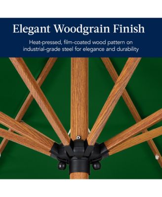 10ft Solar LED Lighted Outdoor Woodgrain Pattern Steel Market Patio Umbrella